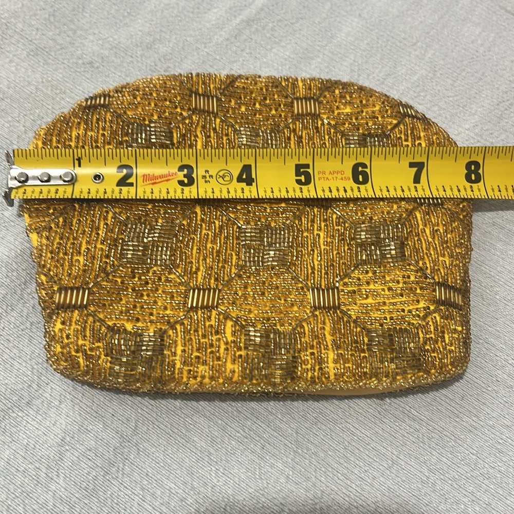 Vintage 60s La Regale Yellow Gold Bugle Beaded Evening Purse  snap closure - Picture 5 of 7
